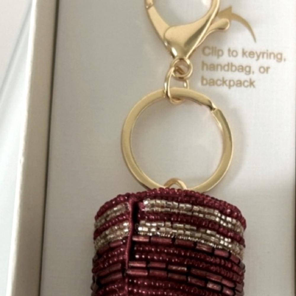 💛▪️Haute Hippie▪️ Red and Gold Beaded Wine Cup Key Chain Bag Charm - Picture 3 of 6